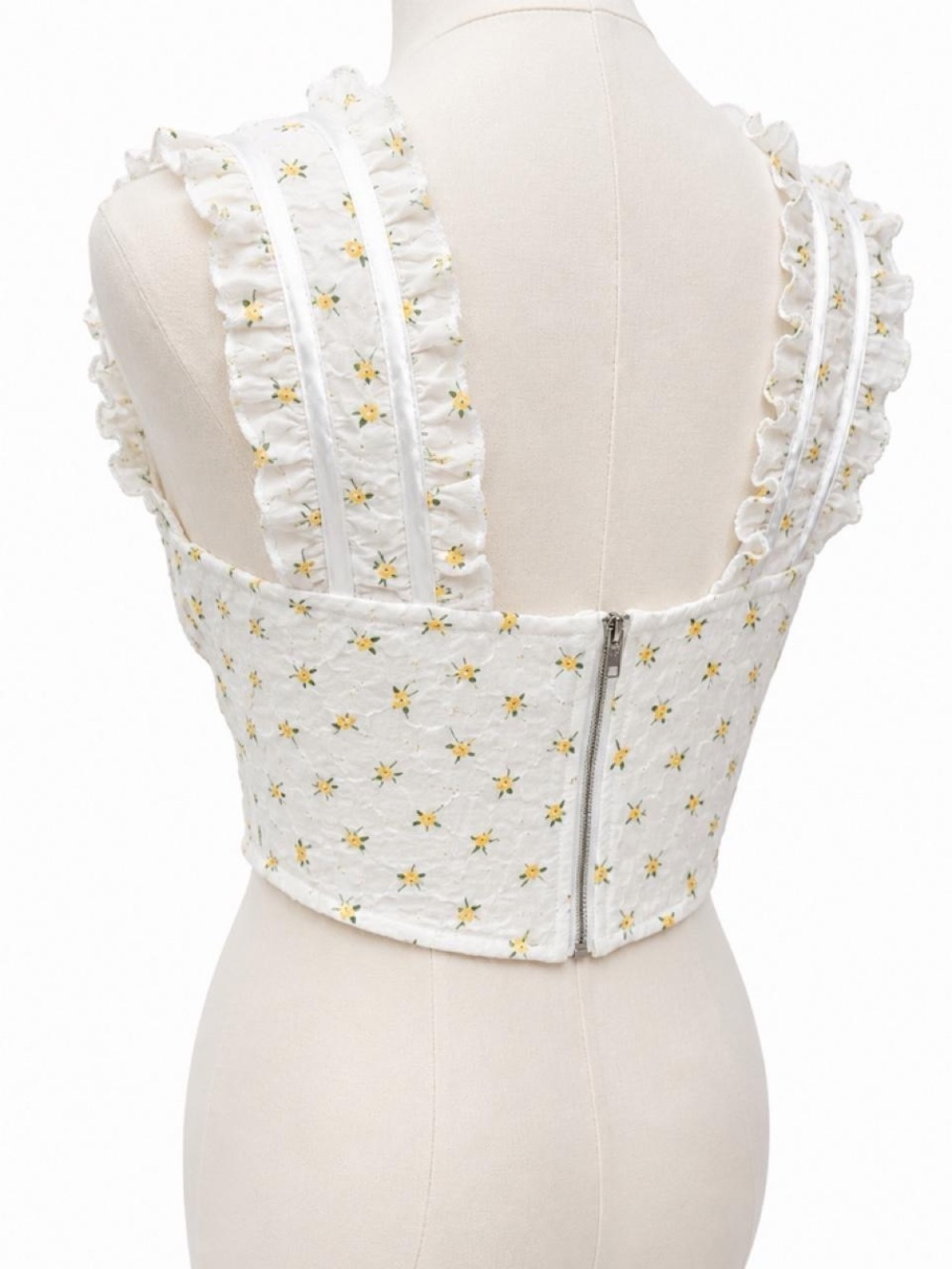 PrettyLittleThing White Floral Ruffle Corset Top - Picture 5 of 6